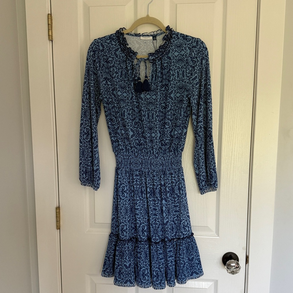 Cabana Life Blue and White Ruffled Tiered Midi Dress NWT